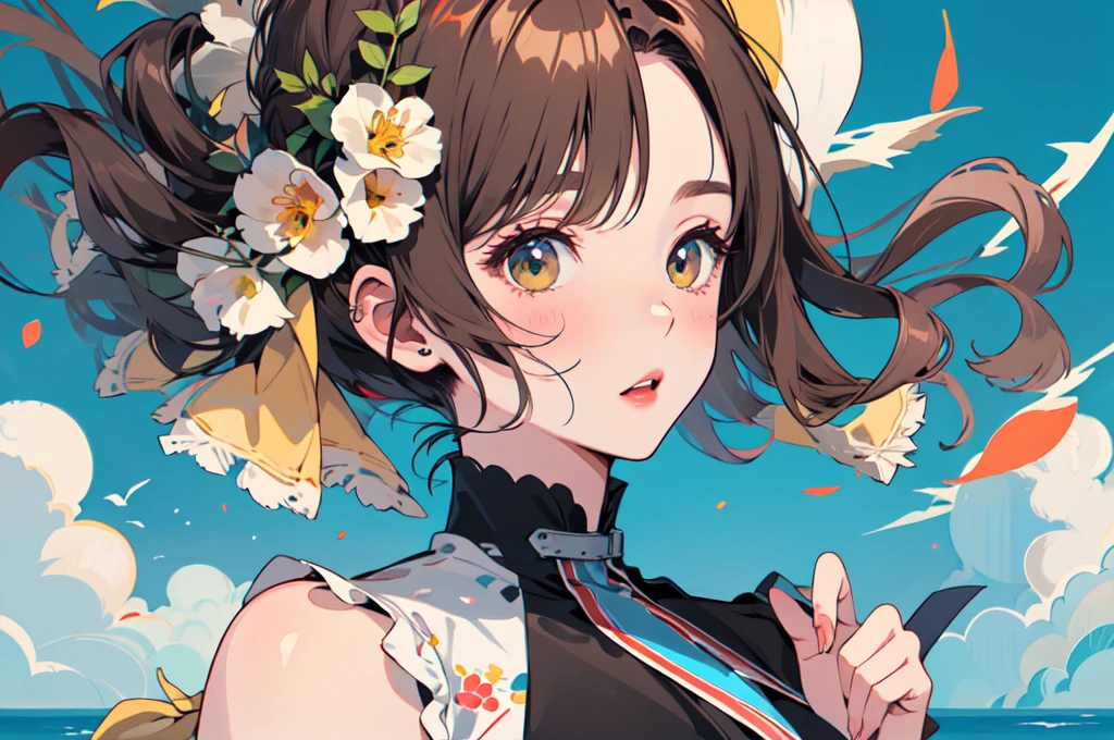 (Representative works:1.2)、Highest quality、Pixiv、Rebellious girl、Portrait、Light brown hair、Female、