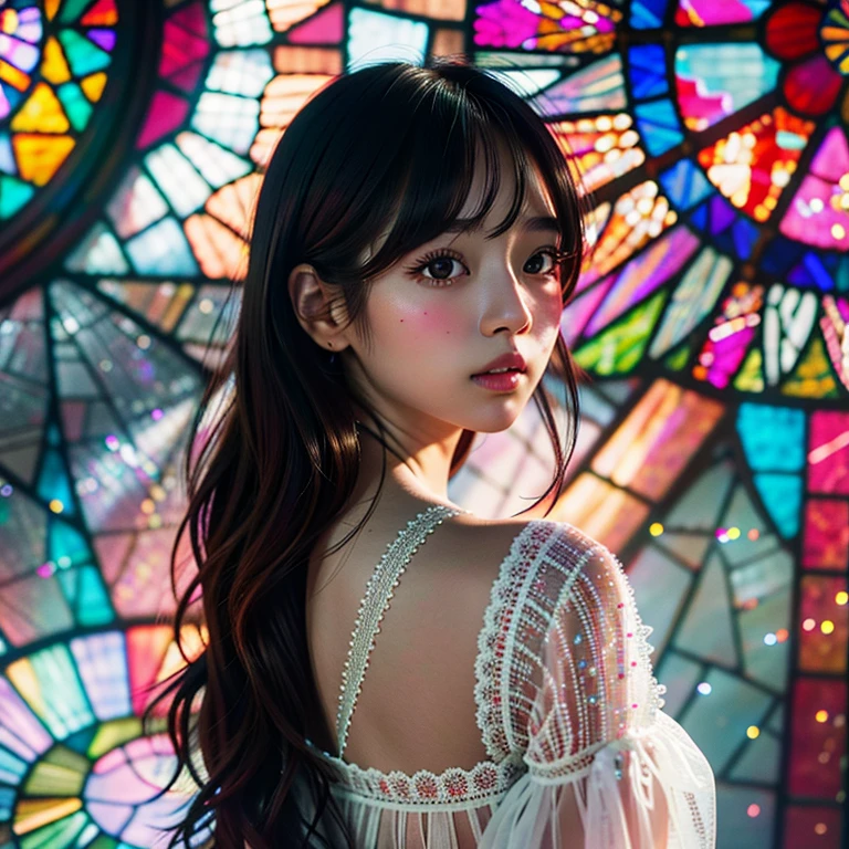 (NSFW:-0.98) . White and Red, (Dazzling colorful light pours down:1.2), (Ultra-detailed1.35), (Masterpiece:1.2) of professional Analogue photo with Hasselblad open aperture, (((Realistic and Photorealistic with touch of rawness:1.37))), (((Acutance:0.85), { from below | from side } )) . ((A group photo of many KAWAII girls in (school uniform)) with visible Overflowing Cleavage) and Navel without bra . (((Extremely detailed KAWAII face variations)) with joyful expressions), { Detailed natural eyes with sparkling highlights and long eyelashes | Rosy cheeks | Navel | (pretty Ass) | (Overflowing underboob) | Oiled ivory skin Details | White panties with (blood seeping only in crotch area) | ((full of Flowers covering girl's body:1.15)) | (((Dazzling colorful stained glass with stunning elaborate details:1.2))) | Mystic sight | A Halo ling in the air | God rays | Haze | Lens flare | Luminescent particles | Kissing face to face } . Ultra-detailed, (Exposed:0.8), (((Nipple:-0.9))) .