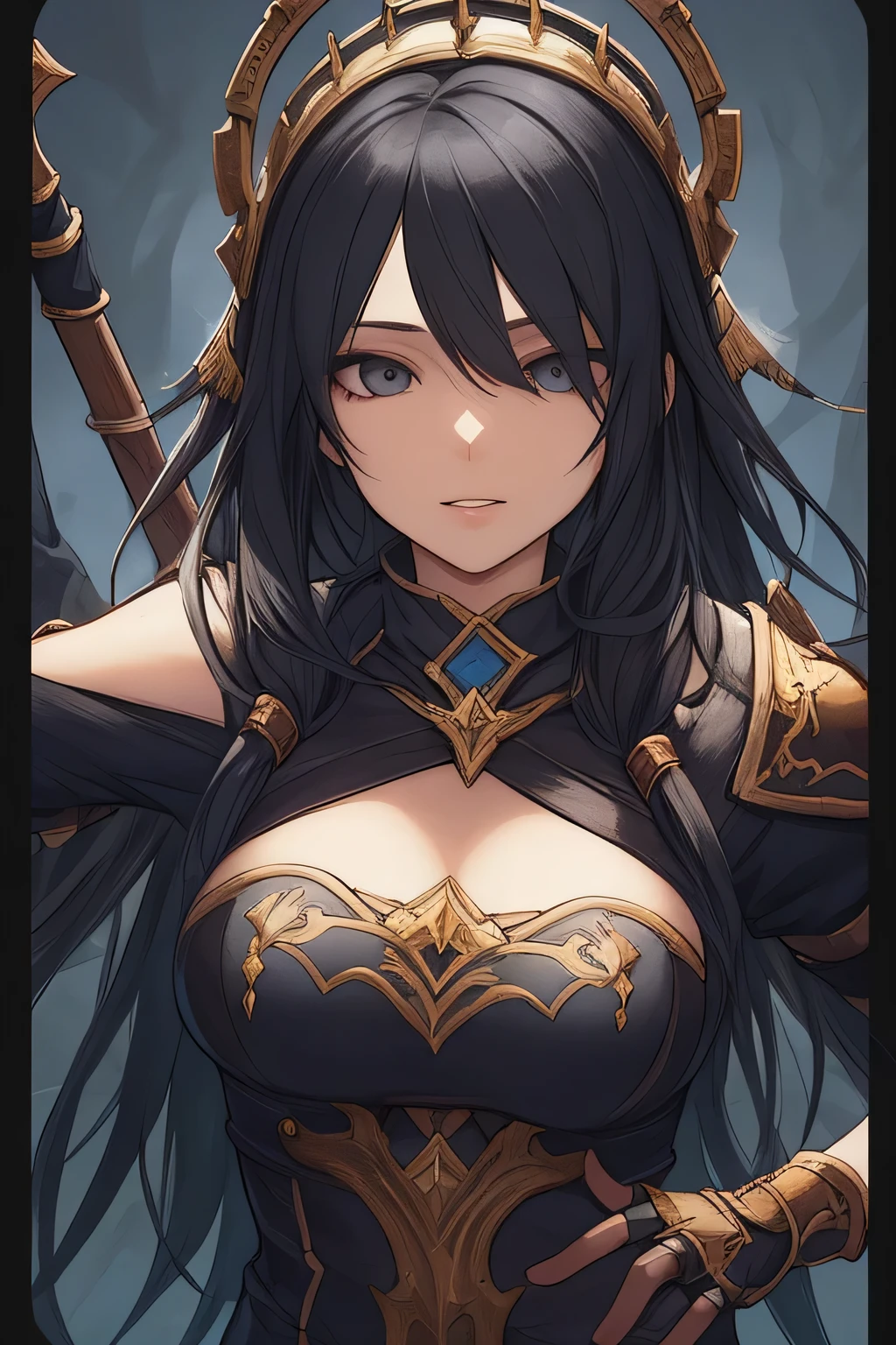 make a card from a barbaric rpg style, add enough details to the entire character, detail the face and eyes