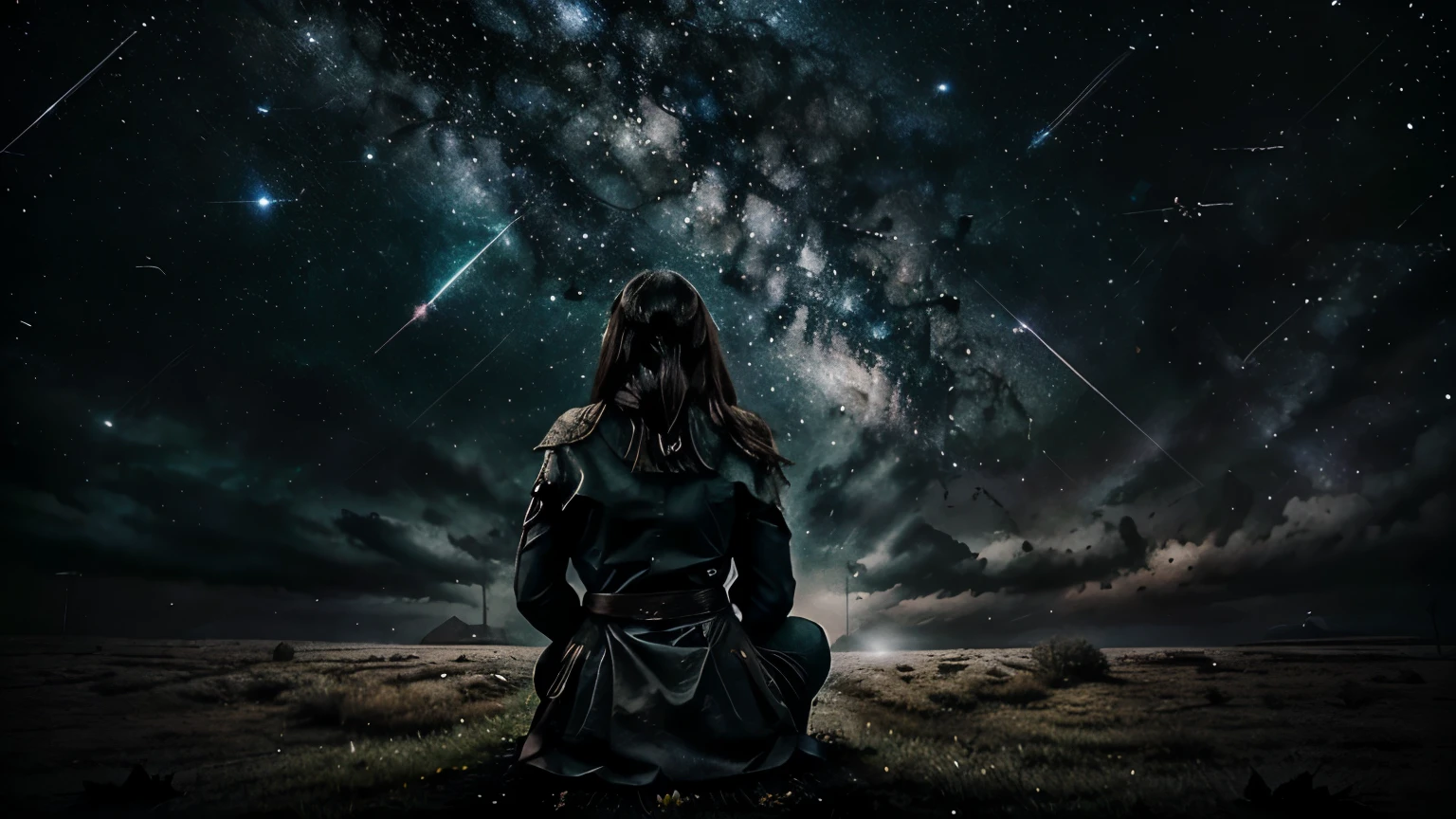 1girl Sitting back against a tree of tears This loneliness is what I fear I'm looking silently at the night sky The stars don't shine anymore Since you have passed away Life on a battlefields, death and decay Is it the dream For freedom and liberty A farewell my love, tragic destiny Last night, I dream of you by my side You're still waiting for me on the other side I know that one day