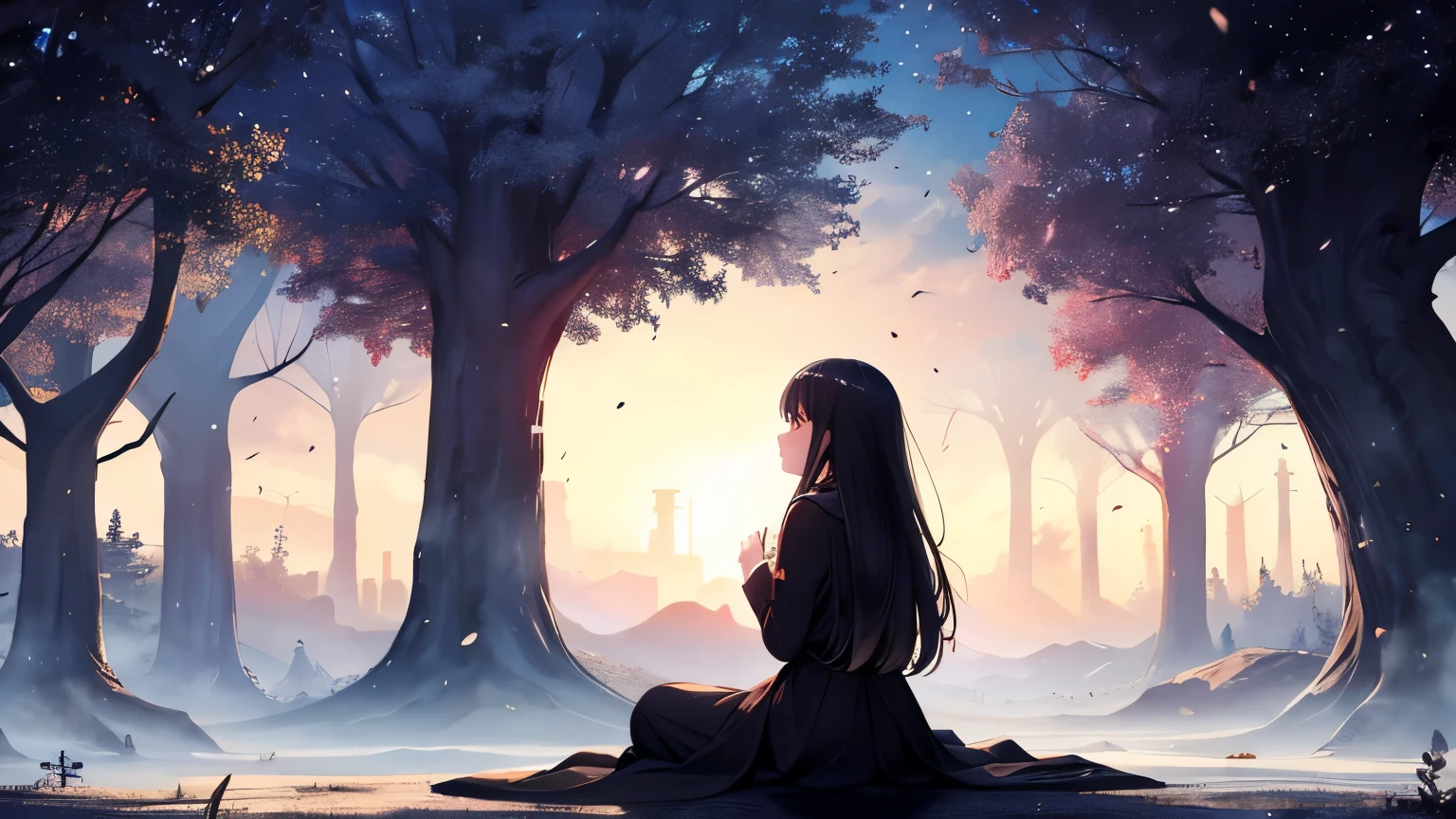 1girl Sitting back against a tree of tears This loneliness is what I fear I'm looking silently at the night sky The stars don't shine anymore Since you have passed away Life on a battlefields, death and decay Is it the dream For freedom and liberty A farewell my love, tragic destiny Last night, I dream of you by my side You're still waiting for me on the other side I know that one day