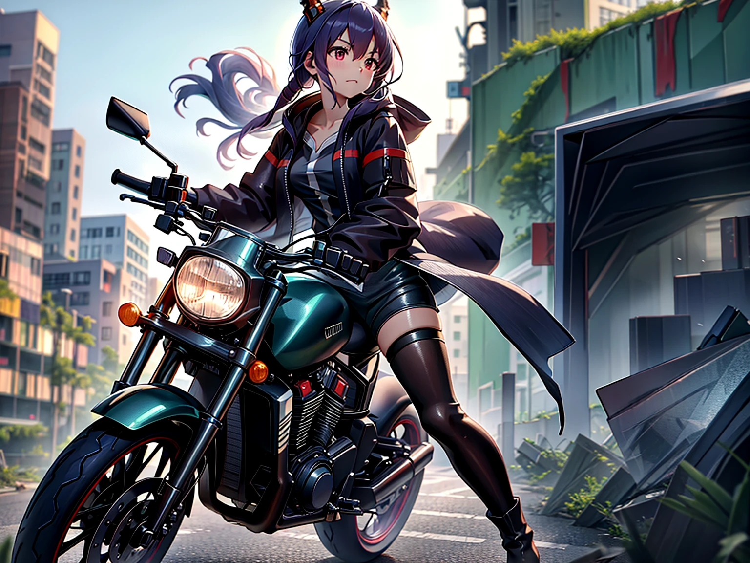 anime girl Chen rides a motorcycle through a destroyed city, cool anime 8k, anime style 4k, 4k anime wallpaper, anime wallpaper 4k, Anime wallpaper 4k, 4k manga wallpaper, Ultra HD anime wallpaper, anime art wallpaper 4k, anime art wallpaper 8k, Anime Art Wallpaper 4k, female action anime girl 