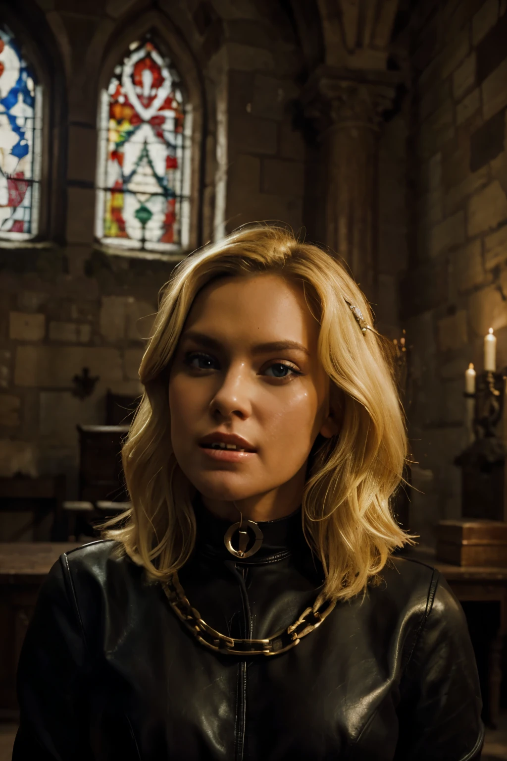 (masterpiece), best quality, perfect face, (((1 blonde))),chained,((( 1 devil))), penetration, erotic, face view, inside castle