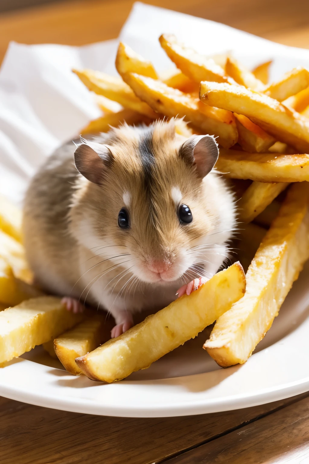 Hamster eating French fries