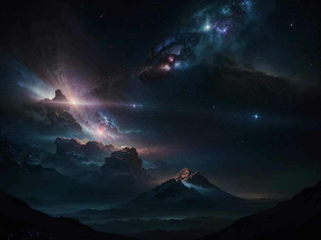 a breathtaking galaxy, detailed nebulae, swirling cosmic dust, glowing stars, ethereal lighting, cinematic composition, dramatic chiaroscuro, rich colors, deep shadows, surreal atmosphere, intricate details, volumetric lighting, photorealistic, highly detailed, 8k, best quality, cinematic, dramatic, digital painting, concept art