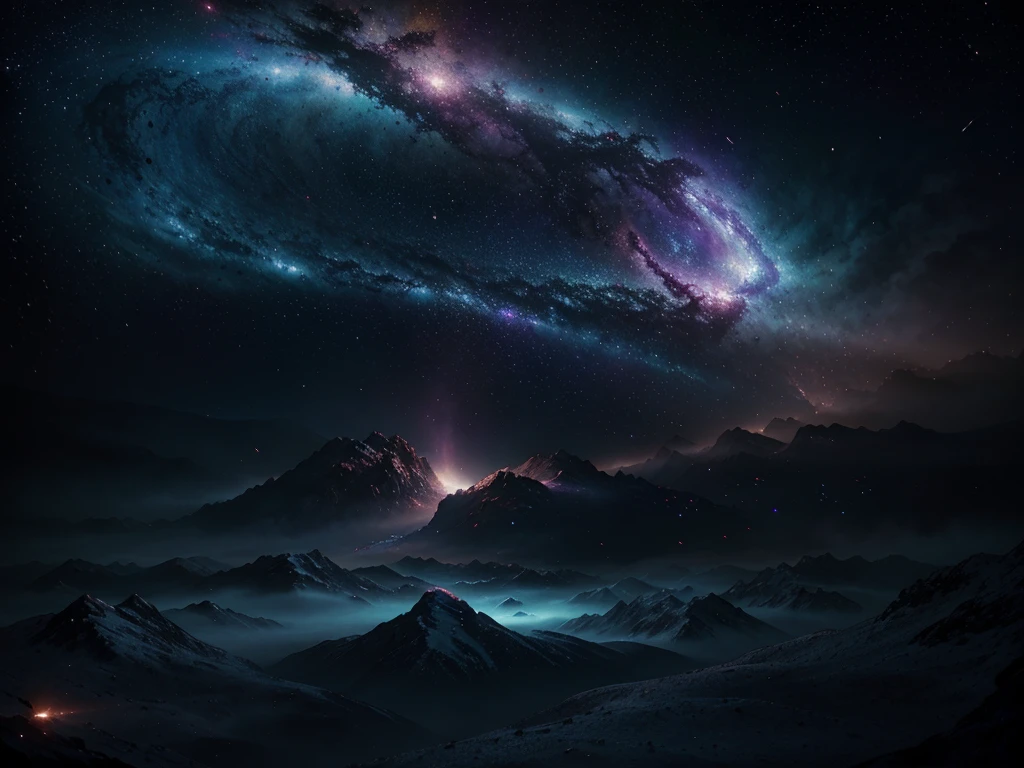 a breathtaking galaxy, detailed nebulae, swirling cosmic dust, glowing stars, ethereal lighting, cinematic composition, dramatic chiaroscuro, rich colors, deep shadows, surreal atmosphere, intricate details, volumetric lighting, photorealistic, highly detailed, 8k, best quality, cinematic, dramatic, digital painting, concept art