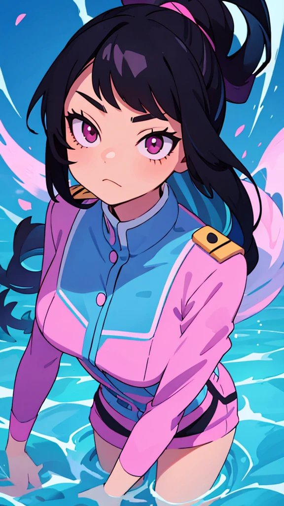 Girl, , Black hair, pink eyes, My Hero Academy uniform, powers of water 