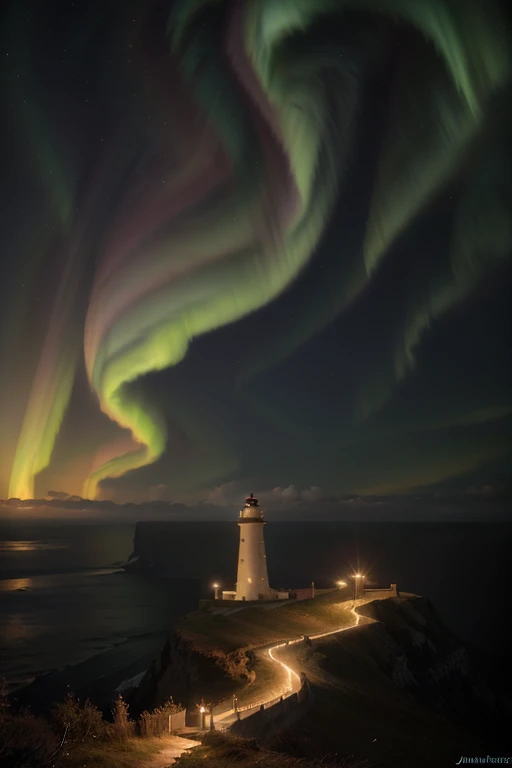 A lighthouse with a bright aurora light above it on a cliff, Max Rive, fantasy art by Jessica Rossier, Marc Adamus, Lt. Alexander Kucharsky, beautiful digital artwork, magical colors and atmosphere, amazing wallpaper, beautiful wallpaper, magnificent background, Conceptual art, awesome atmosphere, Lt. Jessica Rossier, beautiful and aesthetic, dream matte painting, incredibly epic images