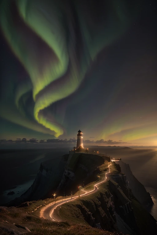 A lighthouse with a bright aurora light above it on a cliff, Max Rive, fantasy art by Jessica Rossier, Marc Adamus, Lt. Alexander Kucharsky, beautiful digital artwork, magical colors and atmosphere, amazing wallpaper, beautiful wallpaper, magnificent background, Conceptual art, awesome atmosphere, Lt. Jessica Rossier, beautiful and aesthetic, dream matte painting, incredibly epic images