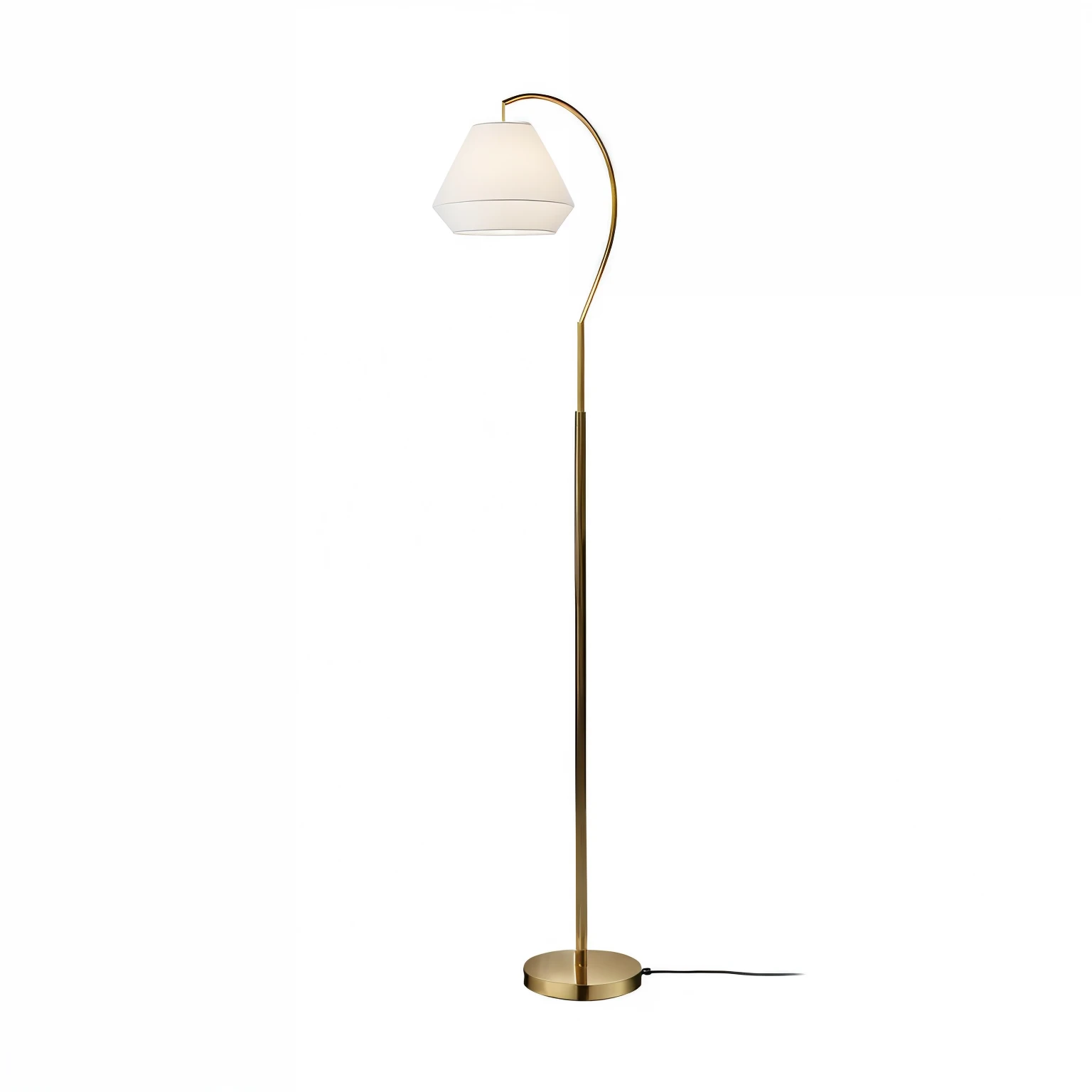 a close up of a lamp on a white background with a white shade, floor lamps, famous designer lamp, standing lamp luxury, one single lamp, lamp, soft Warm Light, Natural soft light, Soft natural light, Wide Full Shot, 鮮やかなbright光, Natural Soft Rim Light, Deco, Warm Light, Well lit, bright, Elegant light, Be applicable