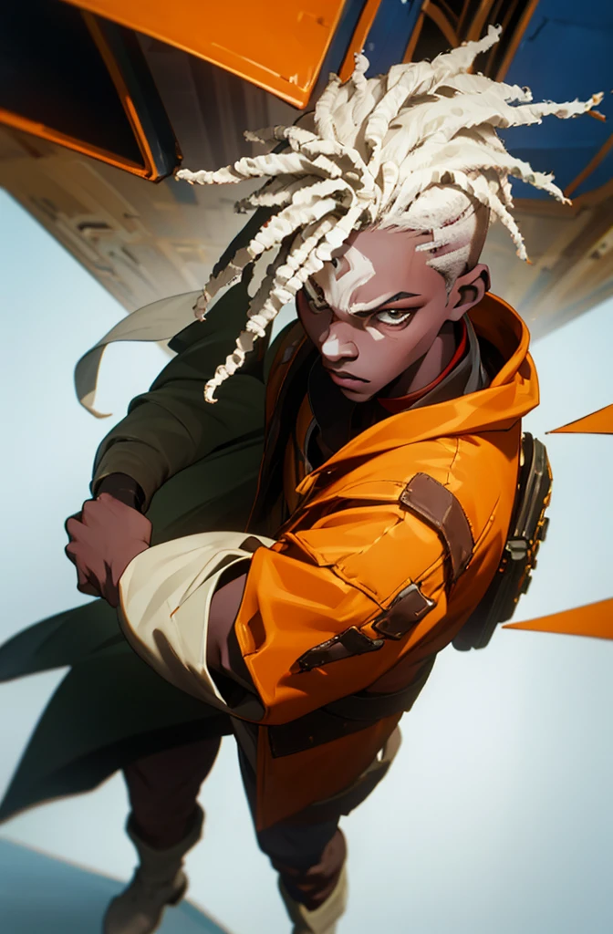 arcane style, dreadlocks, 1boy, solo, dark-skinned, male, jacket, mask, bleached hair