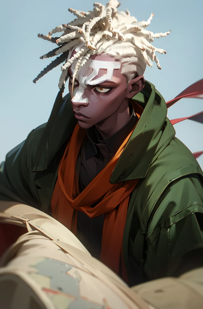 arcane style, dreadlocks, 1boy, solo, dark-skinned, male, jacket, mask, bleached hair