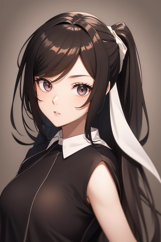 "Please, create an image of a girl named Alexa. She has long hair, straight and dark (can be black or dark brown), which can be loose or gathered in a ponytail. His eyes are large and expressive, with a shine that reflects warmth. Her face is youthful with delicate feminine features., like rounded cheeks and soft lips. She has an average height and a stylized, feminine figure.. She wears modern and feminine clothes, like blouses and skirts, tailored to your personal style. Alexa's expression should be friendly and charming."