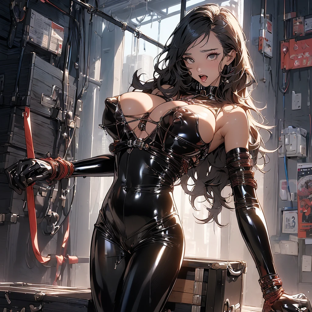 (((Full body latex bondage suit))),(((masterpiece, Highest quality))),(((alone:1.2))),(((One Girl:1.2))),32K Wallpapers, Very detailed,(((((portfolio))))),(((((close))))),(((((Breast augmentation))))),((((More angles)))),(((highlight))),(((completion. Detailed face))),((((Very talented)))),(((((The most complex machine))))),(((Genius Mechanic))),((Overall colorful)),(((((Huge breasts,Browsing Caution,((BDSM)),((Ripped latex bondage)),Erect nipples,Transparent chest,A woman experiencing orgasm,