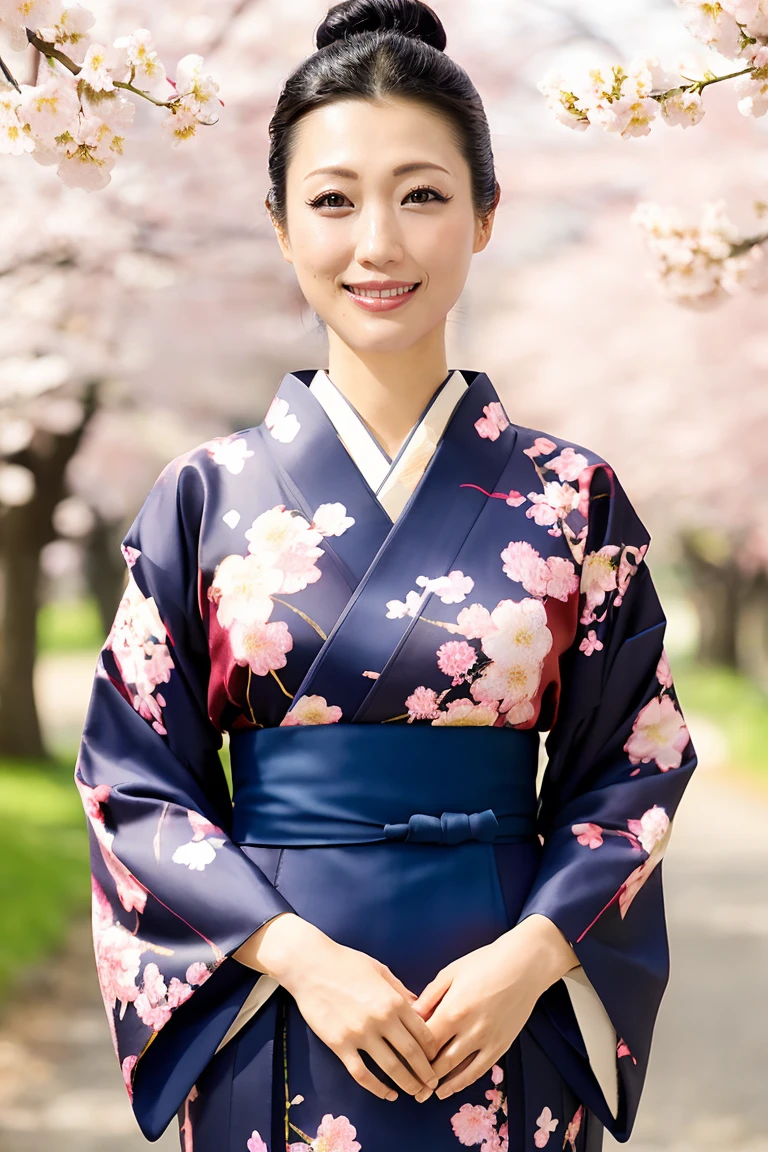 (Highest quality、Tabletop、8k、Best image quality、Award-winning works)、(一人のbeautiful成熟した女性:1.1)、Adult face、(Innkeeper:1.1)、(上品な花柄がbeautiful最高級の白着物:1.2)、(A kimono with a perfect and precise collar:1.2)、Perfect mature woman portrait photo、Glowing Skin、Standing Elegantly、(Strongly blurred cherry blossom park background:1.3)、(Strongly blurred background:1.2)、Glowing Skin、とてもbeautiful肌、(Accentuate your body lines:1.1)、(The most graceful posture:1.2)、(Large Breasts:1.2)、(Voluptuous body:1.3)、A perfect smile、完璧なbeautiful光沢のある唇、(Accurate anatomy:1.2)、(A perfect and elegant outfit:1.1)、(Standing with good posture:1.1)、(beautiful, Elegant and high-quality patterned kimono:1.2)、、(完璧で自然なbeautiful袖:1.2)、(完璧で自然なbeautiful首輪:1.2)、(完璧で自然なbeautiful袖:1.2)、(Elegant and high-quality patterned kimono帯:1.4)、(The perfect wide belt:1.2)、(完璧で自然なbeautiful着物帯:1.1)、(Hair Bun:1.3)、(Face close-up:1.5)、(Look at me and smile:1.2)