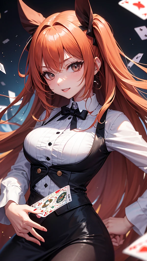 Anime girl with poker cards and poker chips