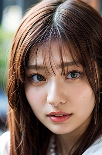 (nsfw:-2),realistic, photo-realistic, best quality, masterpiece, RAW photo, high resolution, intricate details, extremely detailed, realistic and sharp details, (portrait, face focus, frontal photography), solo, a Japanese woman, detailed face, detailed eyes, beautiful pupils, sophisticated nose, pale skin, fine-textured skin, necklace, jewelry, collarbone, wearing some clothes, simple background,