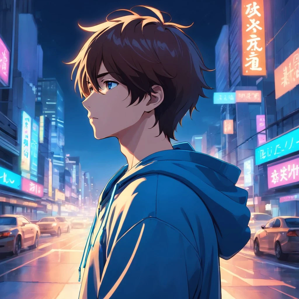 Blue neon city at night with dimensions for computer wallpaper