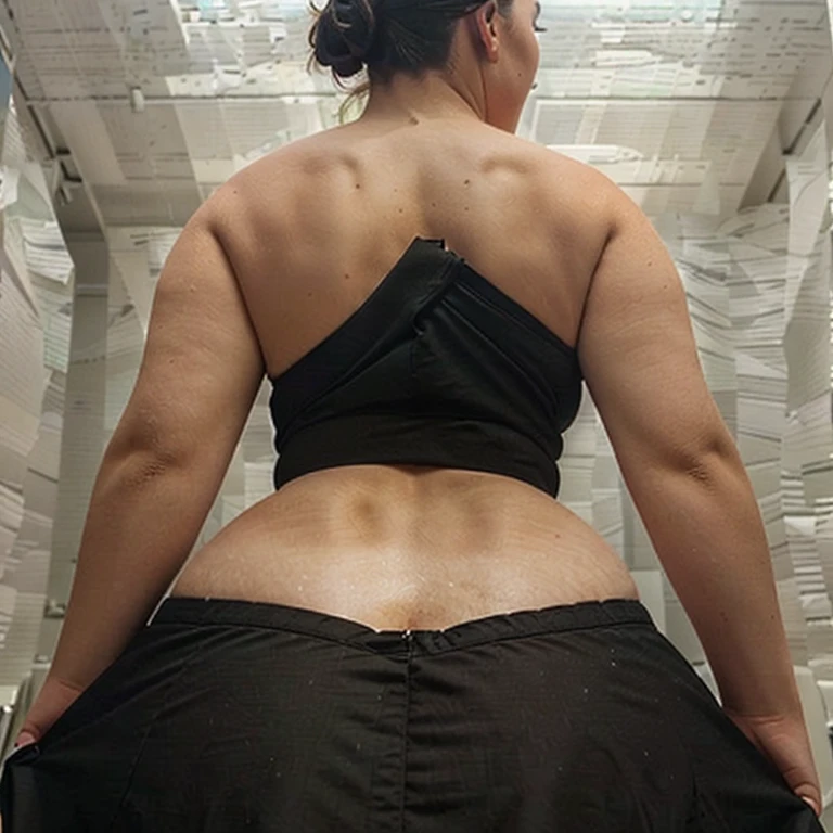 a close up of a person with a very large belly, photo from the back, full growth from the back, centered full body rear-shot, photo taken from behind, taken in the early 2020s, in full growth from the back, showing her shoulder from back, seen from the back, photo still of posterior view, half body cropping