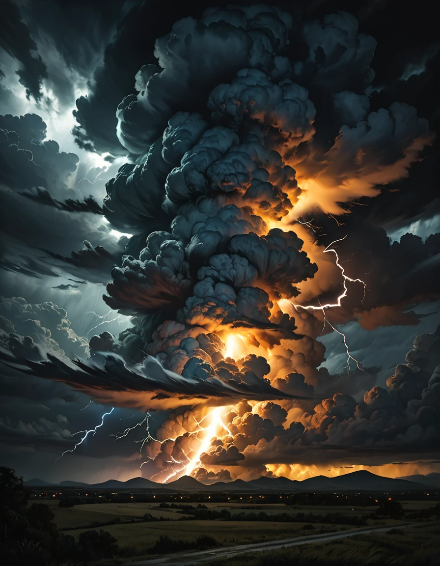 detailed oil painting of a lightning bolt striking a skull-shaped cloud, dramatic lighting, dark moody atmosphere, dramatic cinematic composition, highly detailed, hyperrealistic, dramatic lighting, chiaroscuro, moody, dark and stormy sky, dark clouds, dramatic clouds, realistic lightning bolt, photorealistic, intricate details, dramatic colors, rich textures, masterpiece