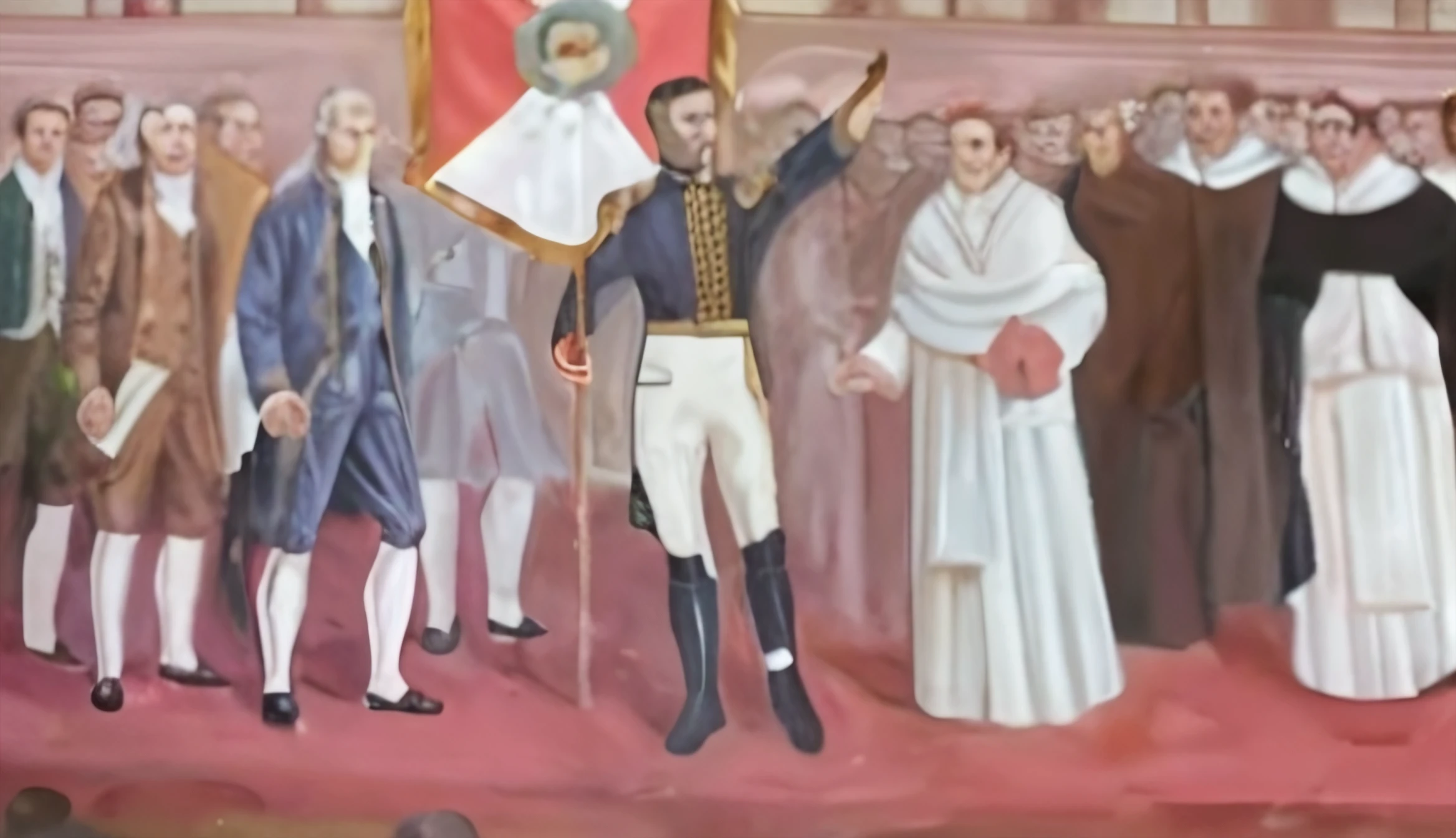 Pintura de un grupo de hombres con uniformes militares sosteniendo banderas, Pintura de Colchians, pablo hurtado de mendoza, pintura de, Pintura de historia, by Carlos Enríquez Gómez, historical image, by Hugo Sánchez Bonilla, james zapata, by Juan Fernando Cobo, hystorical painting, Revolutionary artistic style, Foto de una pintura
