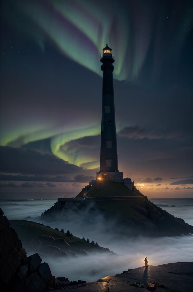 A lighthouse with a bright blue and purple aurora light above it on a cliff, Max Rive, fantasy art by Jessica Rossier, Marc Adamus, Lt. Alexander Kucharsky, beautiful digital artwork, magical colors and atmosphere, amazing wallpaper, beautiful wallpaper, magnificent background, Conceptual art, awesome atmosphere, Lt. Jessica Rossier, beautiful and aesthetic, dream matte painting, incredibly epic images, watercolor