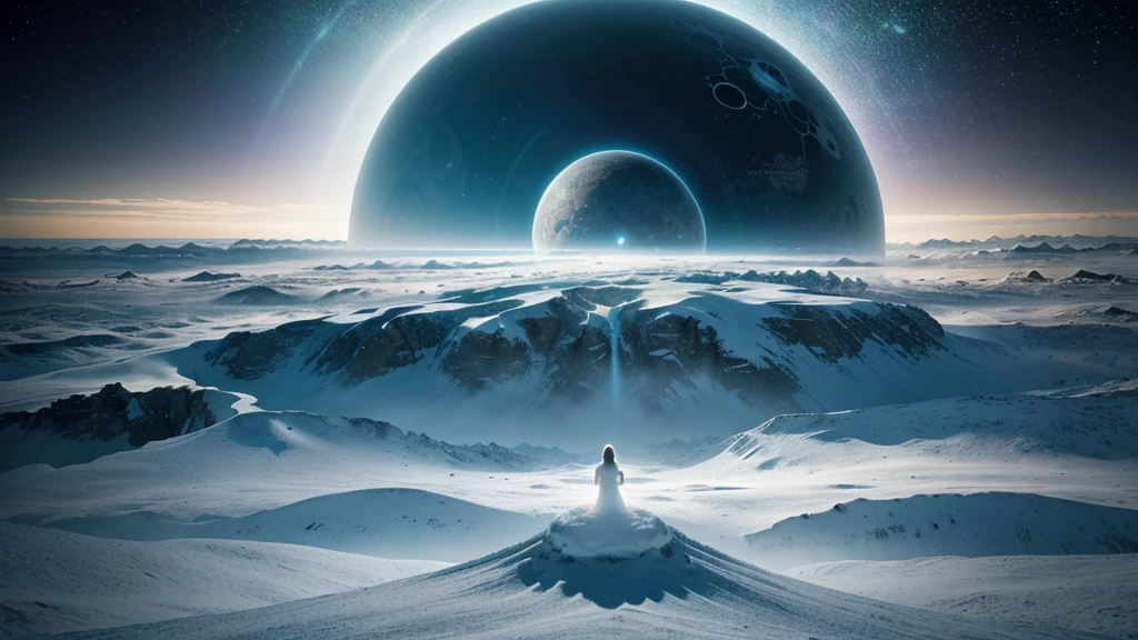 a woman in the distance in an immense landscape after death, in a vast white landscape of another dimension, another dimension, peace and tranquility, liberation, harmony, other-dimensional space, ultra-realistic, highly detailed, luminosity, intricate, fascinating, impressive, otherworldly, hypnotic
fifth dimension