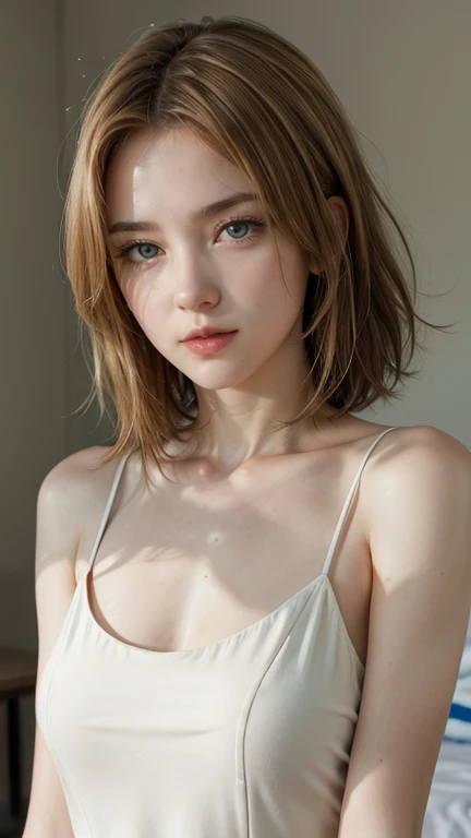 score_9,score_8_Excellent,score_7_Excellent,One Girl, Accept野_Accept, alone, blonde_hair, straight_hair, very_length_hair, flat_chest, clavicle, Absurd, High resolution, just_arms, Closed_mouth, hand_between_feet, head_Tilt, short_dress, Sleeveless_dress, strap_slip, sundress, Clean_前hair, wariza, white_dress, yellow_eye