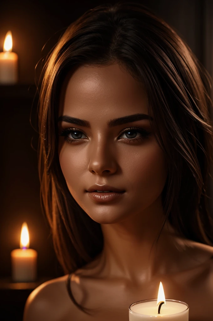 Ultra detailed sexy seductive female face created on,y from the smoke coming off a candle, dynamic lighting, high cont, 4K, ultra detailed