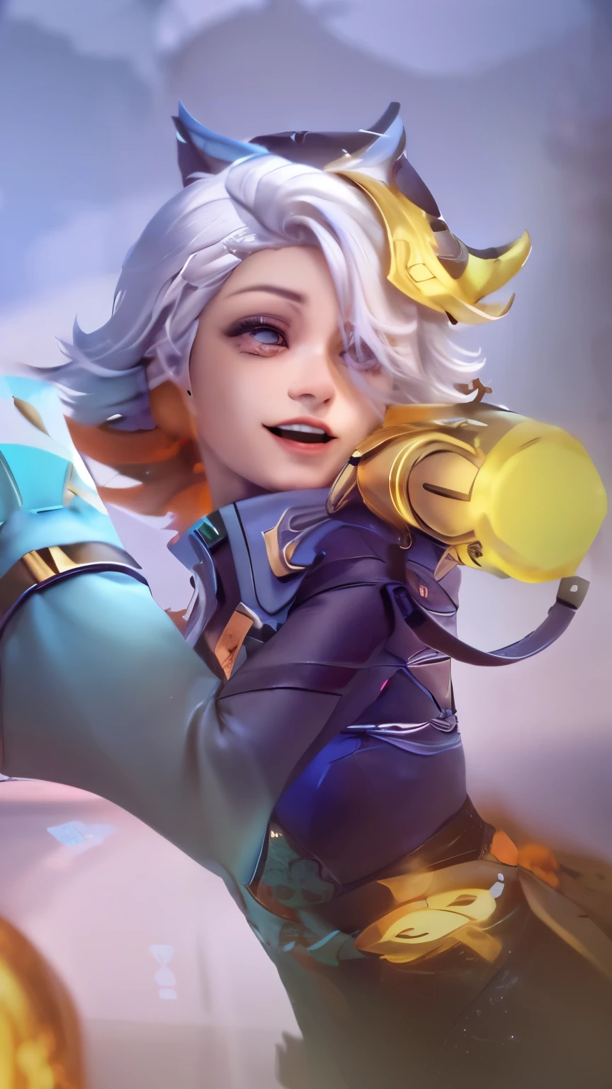 masculine woman, masterpiece, ((perfect eyes)) best quality, (semirealism:1.9), beautiful lighting, (extremely detailed CG unity 4k fhd wallpaper), High Detail, Sharp focus, dramatic outdoors, 1 boy ,19 years old, white hair, light purpel eyes, smile.