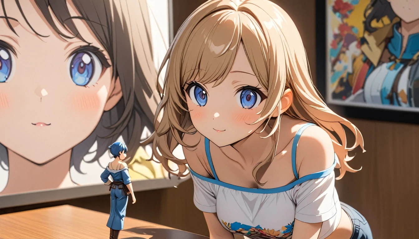 woman,Short camisole,Crop shirt,Off the shoulder,white,art, anime,figure