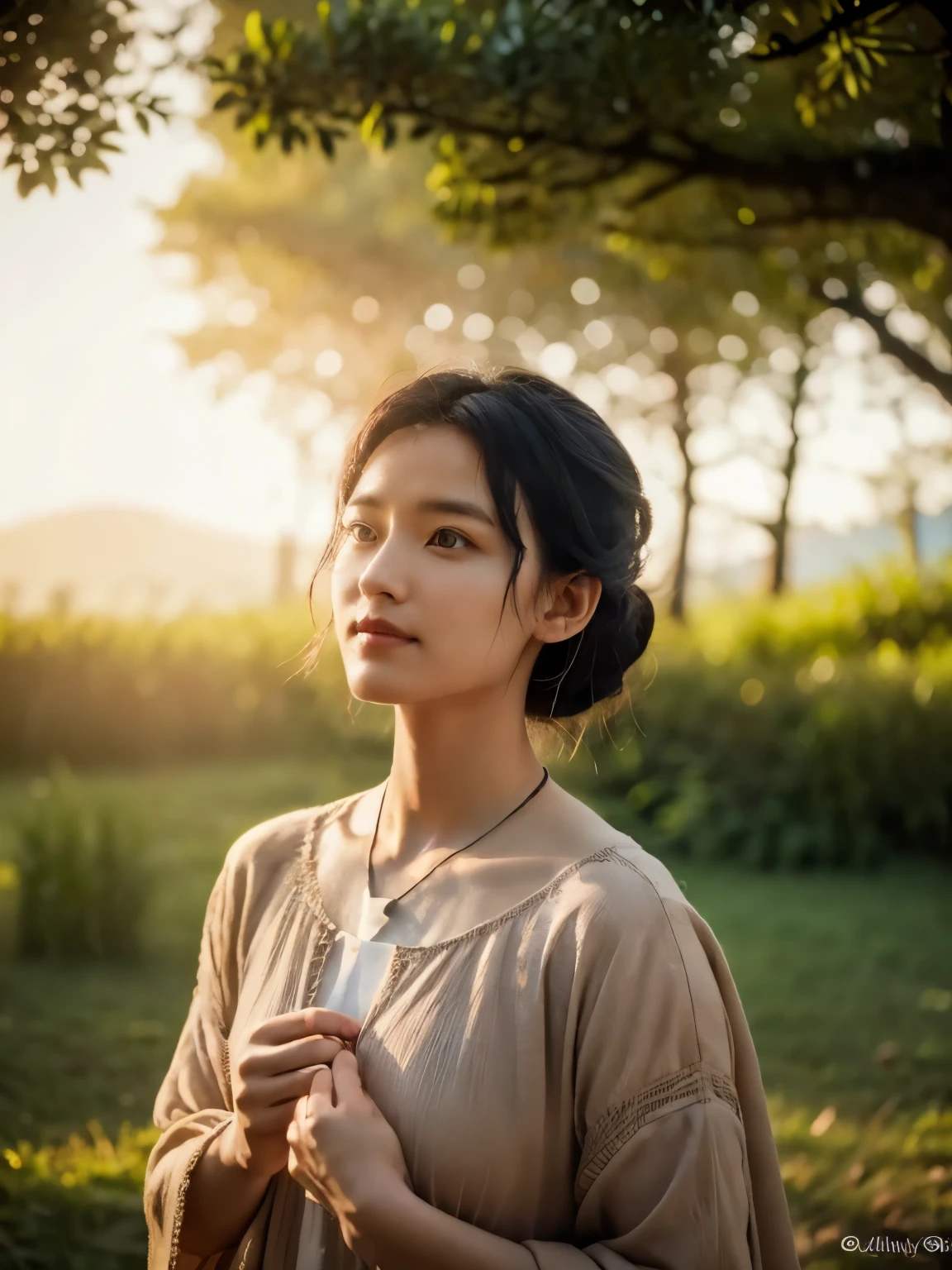 (best quality,8k,ultra-detailed,realistic:1.37),god creating man from soil,surreal photo,fujifilm xt3,outdoor,good lighting,raw photo,film grain,unreal engine 5,ray trace,concept artists,Goddess-like woman full body, (Artistic Nudity and Covering),landscape,human creation,holy process,smiling, feminin pose, divine touch,transcendence,fiery glow,charm,powerful presence,strong figure,wisdom in the eyes,majestic aura,wonder and awe,harmony with nature,peaceful surroundings,ethereal beauty,sublime atmosphere,supernatural essence,brilliant colors,dreamlike quality,otherworldly perspective,subtle textures,surreal elements,mysterious atmosphere,vibrant details,supreme artistry,awe-inspiring masterpiece,luminous highlights,illuminating shadows,mesmerizing composition,transcendent realms,spiritual journey,sacred transformation