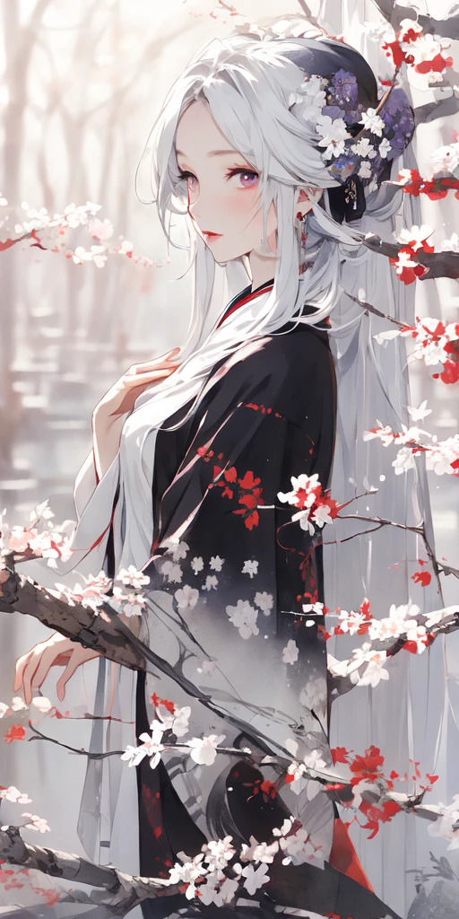 (masterpiece:1.2), best quality,pixiv,中国Ink Painting,Ink Painting,
1 Girl, Long hair, Solitary,White hair,Purple Eyes,