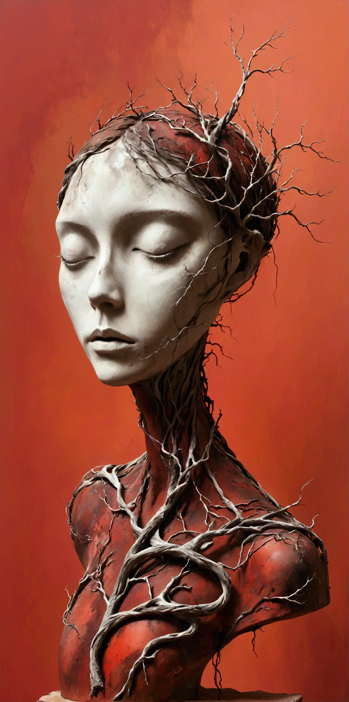 Abstract Sculpture,weird,Abstract Art,Surrealism,Dead vines,Red background