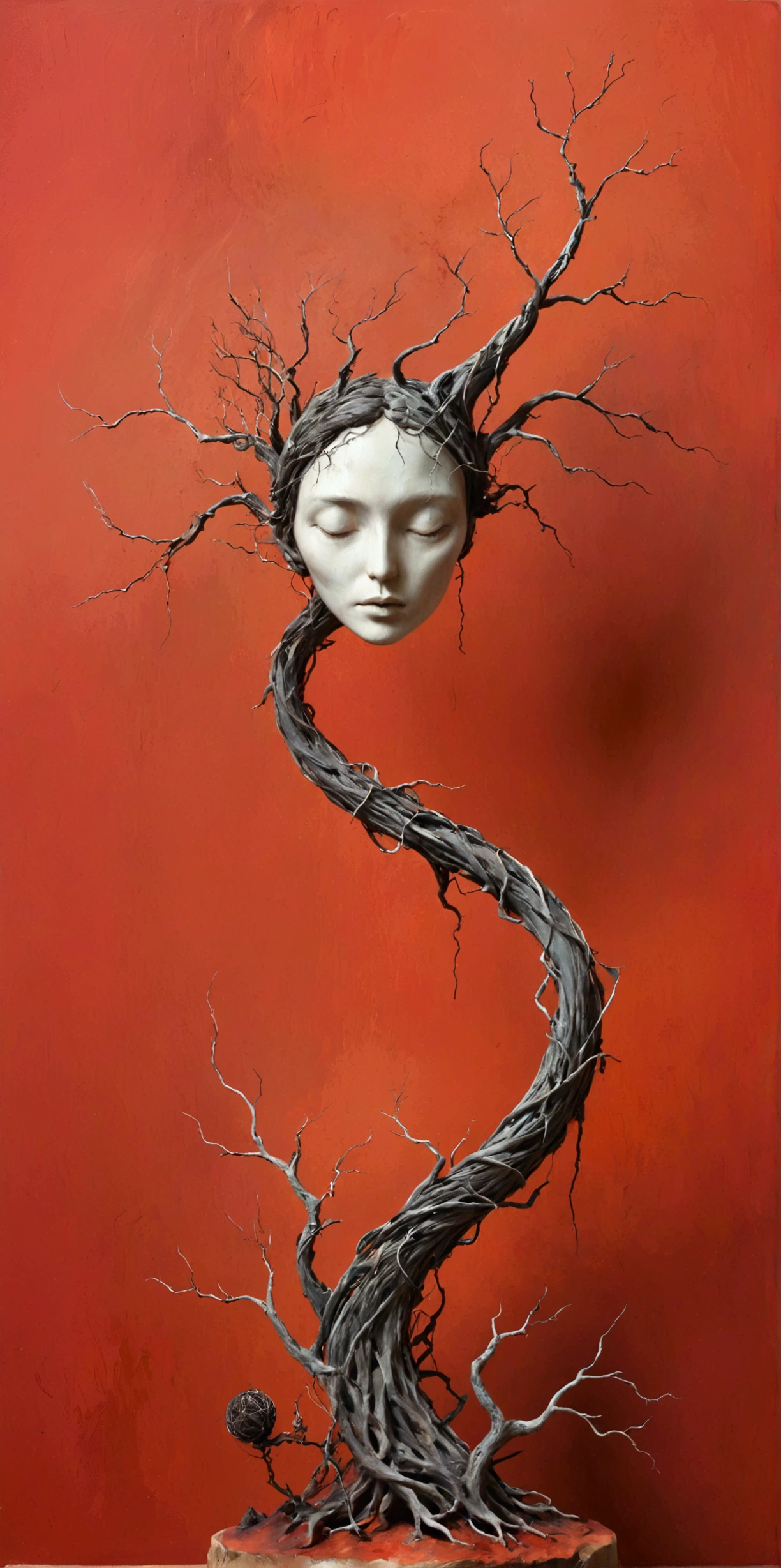 Abstract Sculpture,weird,Abstract Art,Surrealism,Dead vines,Red background