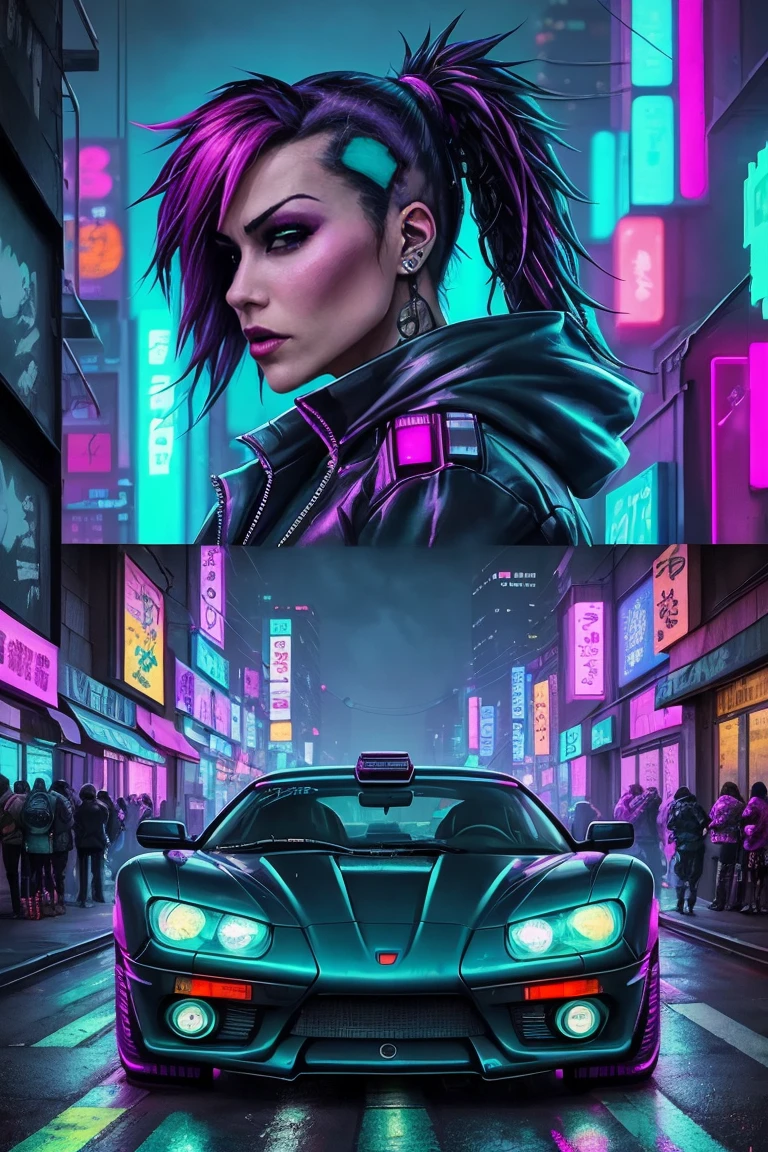 a close up of a car on a city street at night, hyper-realistic cyberpunk style, cyberpunk car, cyberpunk vibe, futuristic cyberpunk tokyo night, cyberpunk night street, cyberpunk art style, cyberpunk 8 k, cyberpunk street, cyberpunk streets at night, cyberpunk with neon lighting, cyberpunk futuristic neo, muted cyberpunk style, cyberpunk style ， hyperrealistic, neon cyberpunk