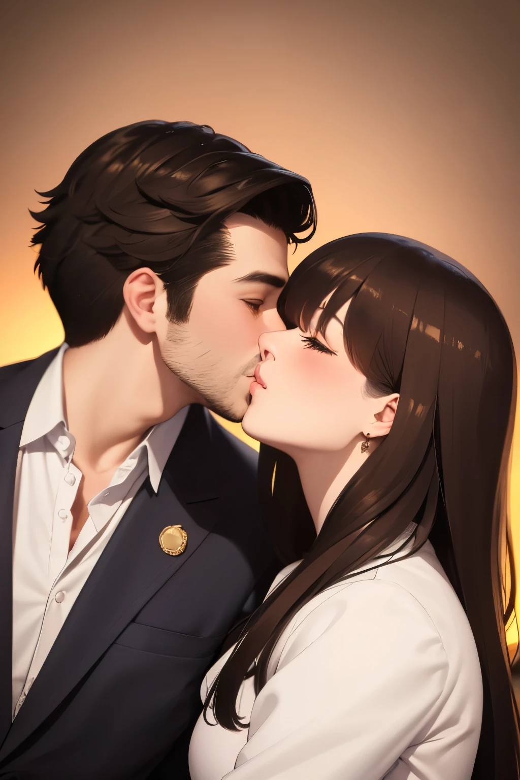 A handsome man and a girl kissing passionately