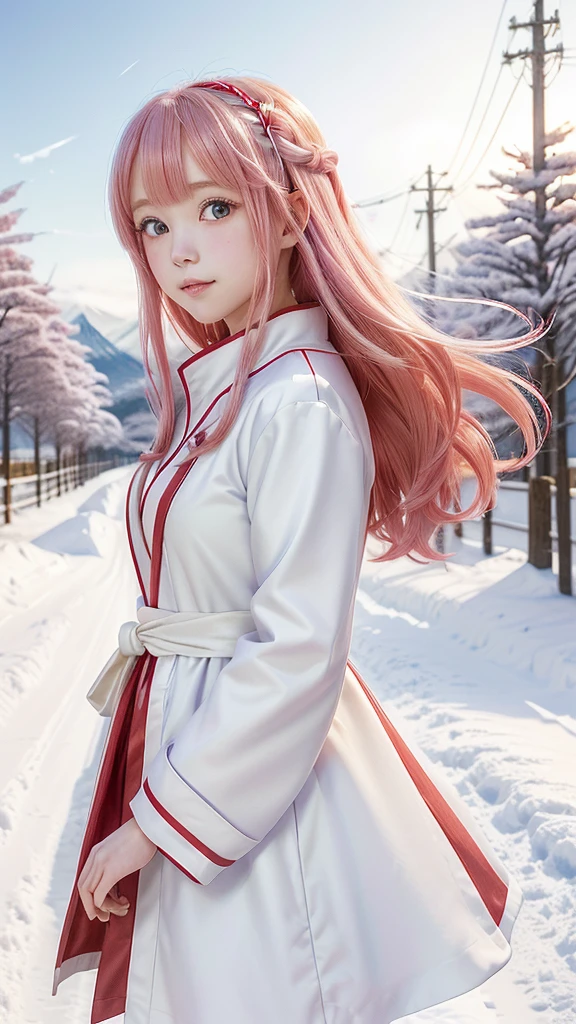 Photo of a girl in a white dress and a red coat, White-haired God, Heroine Japan Vivid scenery, shikishi, yuruyuri, yuyushiki, yu - no, Anime still film Anime colored paper, ueshiba riichi, ( ( ( yoh yoshinari ) ) ), Travel Udon Neinaba