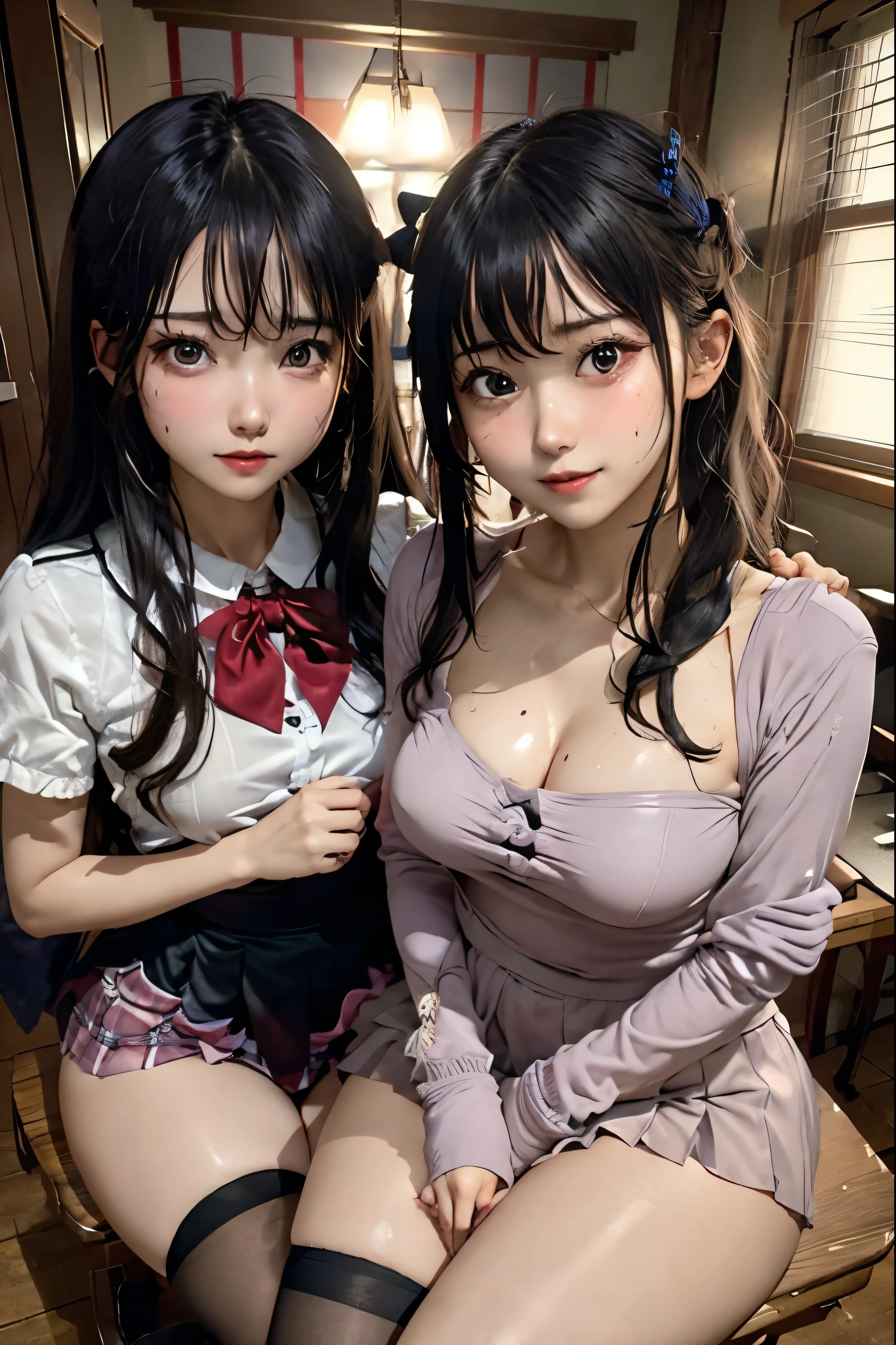 high school girlブレザー、high school girl、Red checked skirt、JK Style、Jacket、smile、garter、Knee socks、Panty stocking、Otherworldly beauty、Extraordinarily cute、boredom、unusual beauty、Dark black eyeshadow、sorrow、Good skin glow、Long Hair Straight Hair、Dark Gothic Makeup、暗いsmile、Beautiful woman、Stained Glass Background、On the table、Best Quality、5 reference books、Sweat glistens on my chest、Sweat glistens on my face、Thigh sweat、sweating、Black frill East size Regular size、Dark pink hair、Age 22 years old、Sweat sticks to my thighs、I sweat a lot and get sticky。、My thighs are sticky and shiny、Sweating on thighs and chest、Bust size S、Slightly slim、I sweat all over my body、play the piano、Sit down and play an instrument、legs are thin、Two girls、Lesbian couple、Hugging a girl、My female friend has a super cute face、My female friend has a very beautiful face、