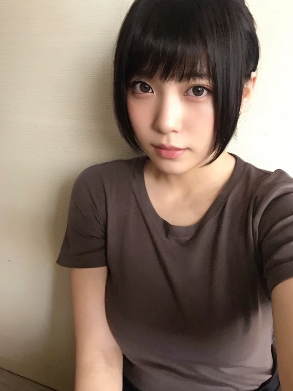 (masterpiece:1.3), (8k, Realistic, RAW Photos, Highest quality: 1.4)、White interior、Natural light、Close-up of a woman with medium short hair Yoshitomo Nara, Ayaka, Japanese facial features, Motto Hall, narumi kakinouchi, A real young gravure idol, It's bittersweet, Chiho, Another close-up of Iwakura, Pretty girl - well-groomed face