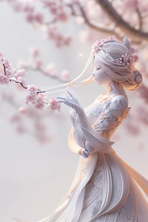 (figure:1.3),Paper Art, Tangled，3D Rendering，White Background，Winters，(Beautiful profile,close your eyes:1.3)，(Plum blossom:1.2), colorful, Highest quality, Detailed explanation, Tabletop, Official Art, Cinematic Lighting Effects, 4K,