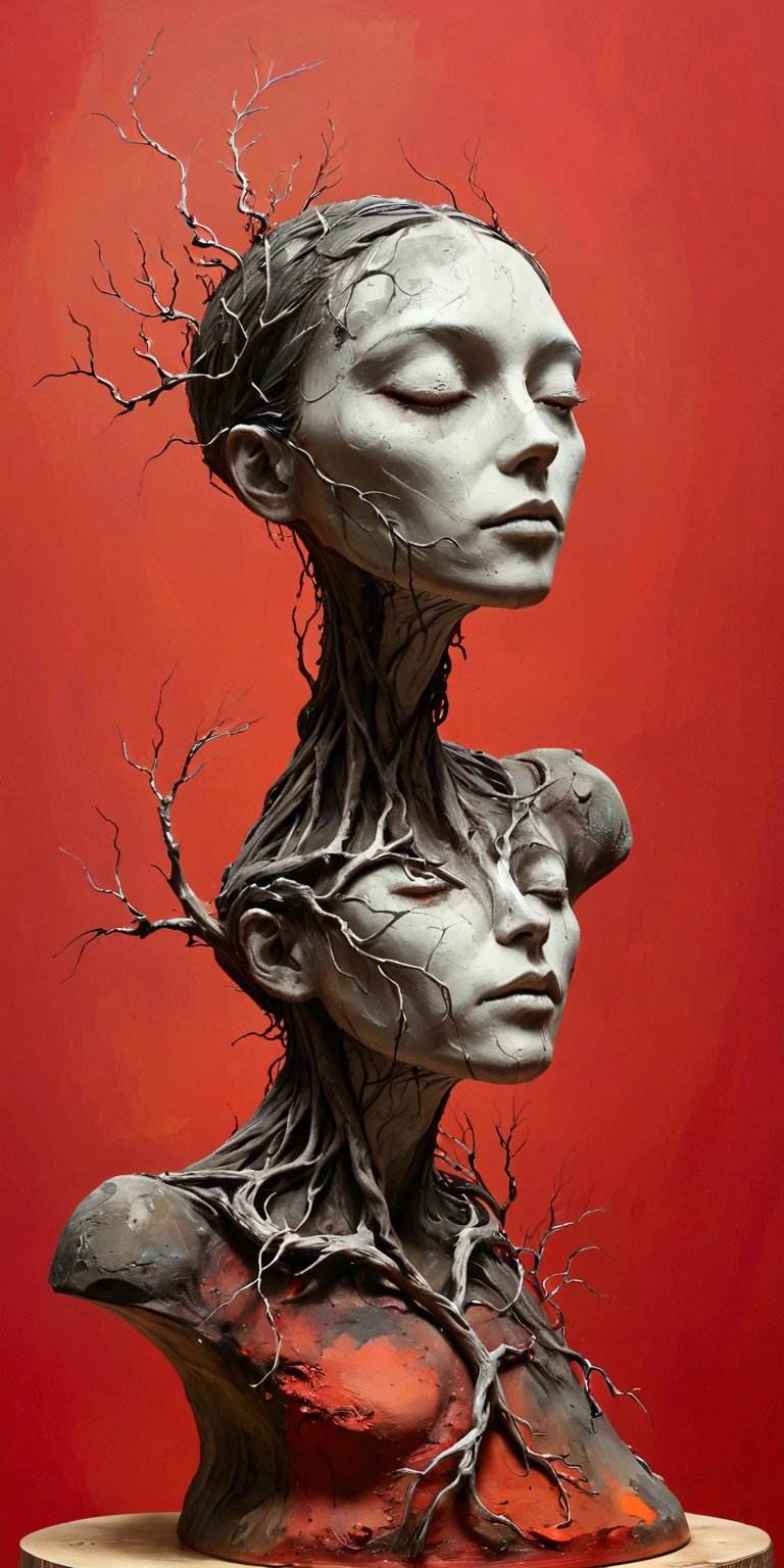 Abstract Sculpture,weird,Abstract Art,Surrealism,Dead vines,Low paint,Red background