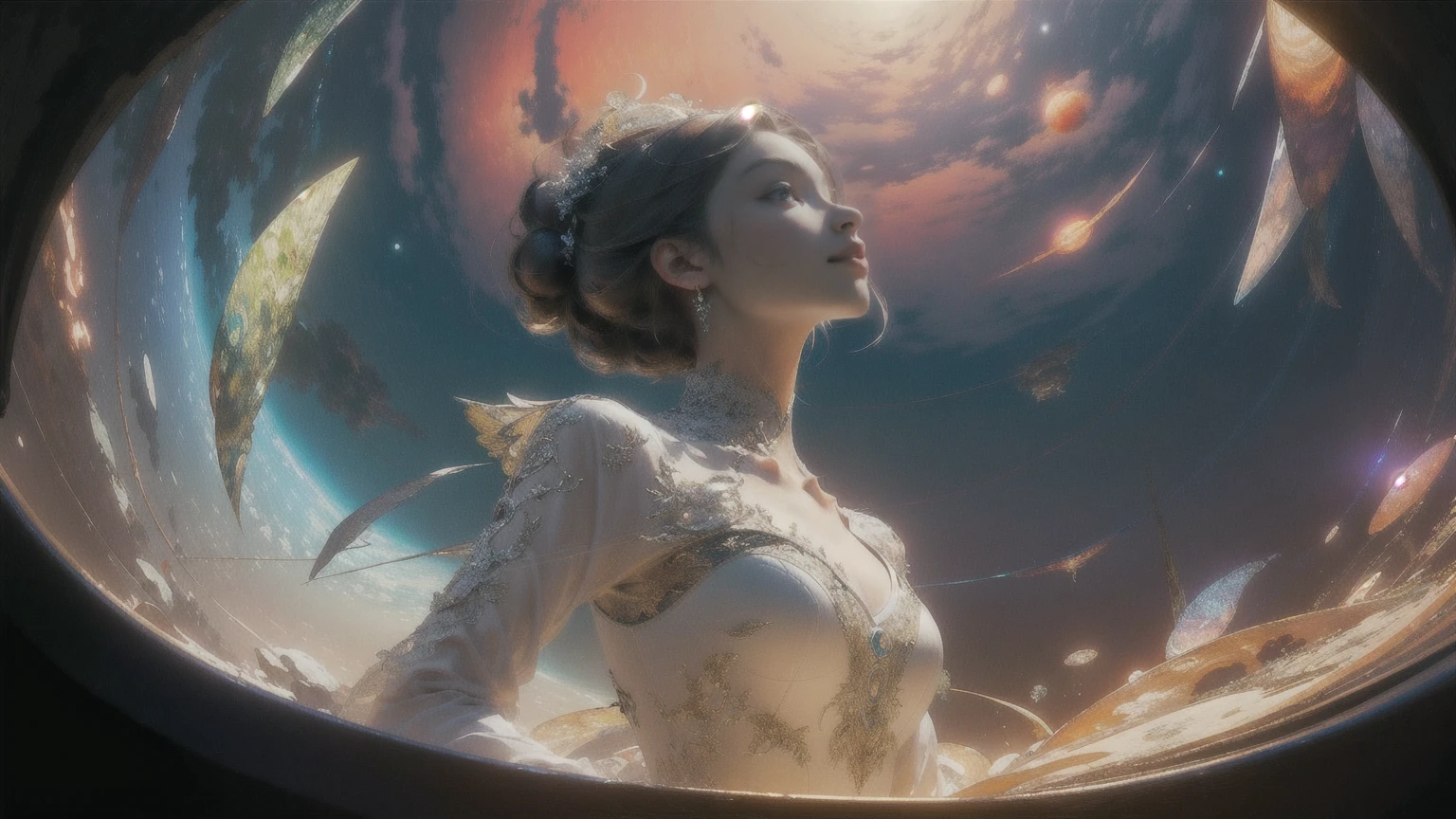 (((masterpiece))), (((best quality))), ((ultra-detailed)), (hyperrealistic), (highly detailed CG illustration), ((an extremely delicate and beautiful)),cinematic light, Create a stunning anime artwork that is currently trending on ArtStation, showcasing exquisite beauty and captivating aesthetics. The art piece should be highly detailed, featuring a compelling character and a visually appealing environment. The character in the artwork is a graceful and enchanting figure, radiating an aura of elegance. Pay close attention to intricate facial features, such as mesmerizing eyes with vibrant colors and delicate shading. The character's clothing should be designed with elaborate patterns, flowing fabrics, and rich textures, reflecting a blend of fantasy and contemporary fashion. Place the character in a captivating environment that enhances the overall appeal of the artwork. It could be a breathtaking natural landscape, a bustling futuristic cityscape, or a mystical realm filled with magical elements. Incorporate vibrant colors, dynamic lighting, and detailed background elements to create a sense of depth and immersion. Consider the latest trends in anime art, such as incorporating unique lighting effects, exploring creative composition techniques, or experimenting with unconventional color palettes. Take inspiration from the top artists on ArtStation and their exceptional execution of various art styles and themes. Camera: Choose an angle that highlights the character's beauty and the immersive environment. Lighting: Utilize atmospheric lighting techniques to create depth and mood. Resolution: Aim for a high-resolution artwork to showcase intricate details and clarity. Art Inspirations: Seek inspiration from the trending artists on ArtStation, exploring different styles, genres, and themes.