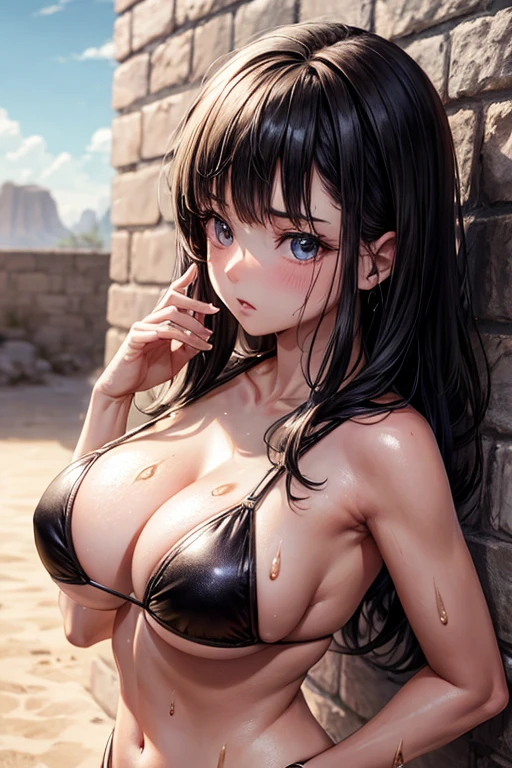 masterpiece, Highest quality, Unreal Engine, Super Resolution, Very detailed,
Beautiful woman, May, alone, blunt bangs, bangs, Long black hair, Vivid expression, Healthy Body, Beautifully detailed sweat glands, Smooth skin texture, Carefully drawn, Fancy Rubber Bikini,
(humidity:1.2), Beautiful Eyes, (Attractive face:1.2), (Beautiful Skin), (Big Breasts), Puffy nipples, (Sticky with sweat), In a dynamic pose,
In the world of Dragon Ball, Outdoor, In a desert oasis