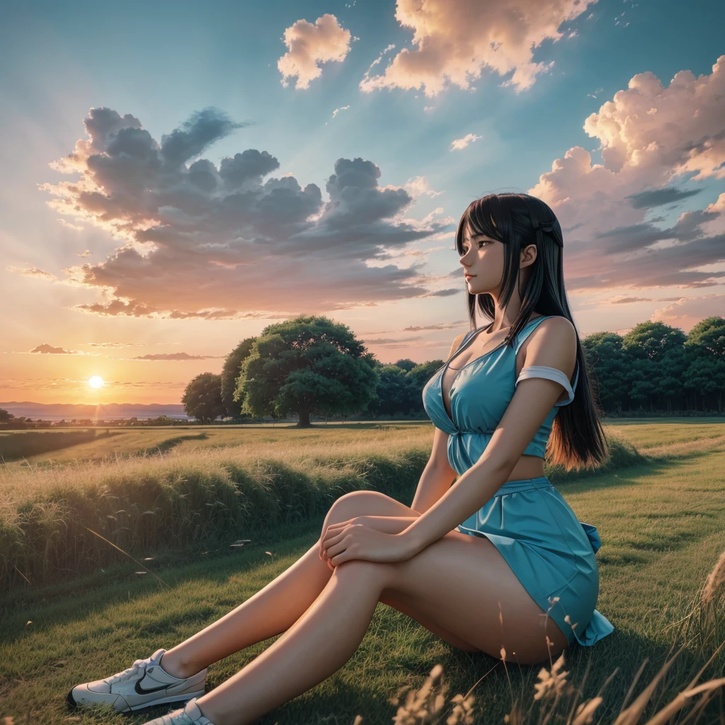 A classic BMW M3 E36 sports car in ABS blue、Anime scenery of a girl sitting in tall grass with a sunset in the background.Beautiful anime scene, Beautiful anime peace scenes, Makoto Shinkai Cyril Rolland, Beautiful anime scene, Awesome Wallpapers, Anime Art Wallpapers 8K, Anime Background, artistic Anime Background, anime wallpaper 4k, Anime Art 4K Wallpaper, Anime Wallpaper Art 4k,