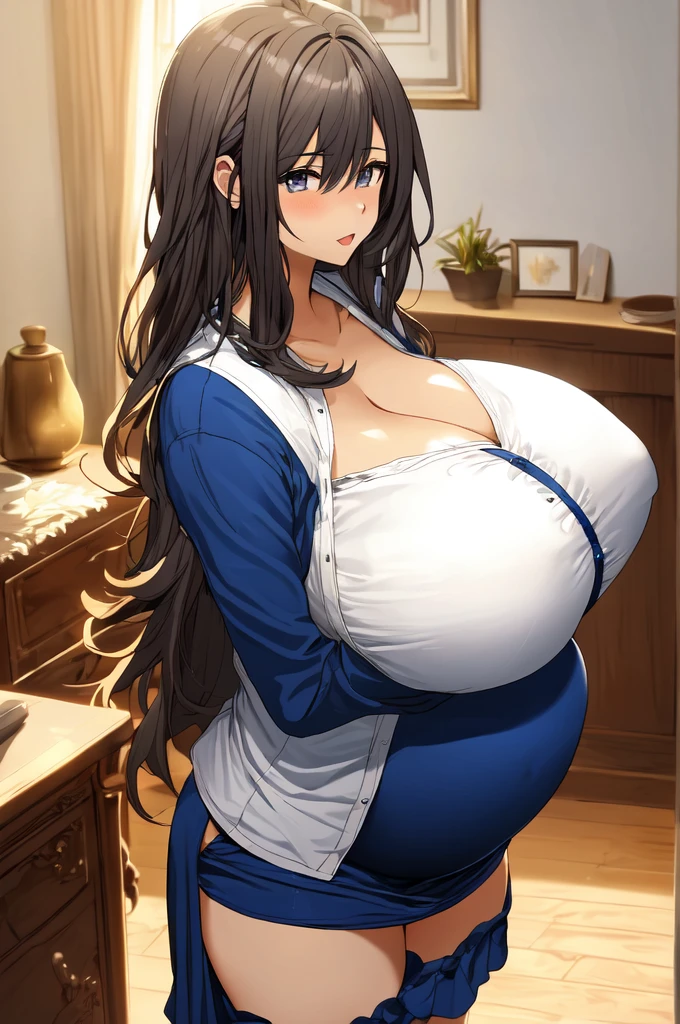 masterpiece,best quality,absurd,Perfect anatomical structure,1 Girl,Put your hands on your chest,maid_mf_skirt,indoors,bedroom,Pregnant，Super huge breasts