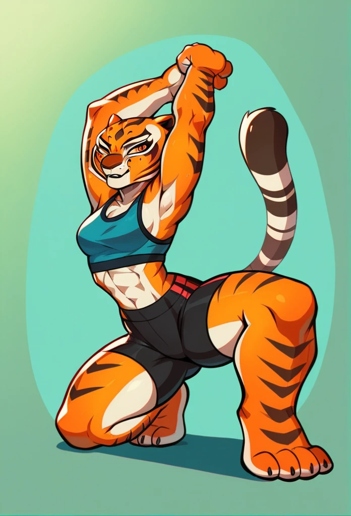 Kung Fu Panda, Master Tigress, Pose, Yoga, wearing black shorts,