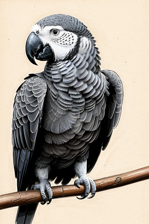 Sketch to draw an African gray parrot