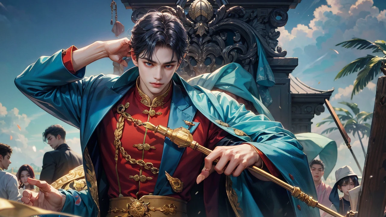 hay un hombre con traje y corbata parado en la calle, Inspirado por Zhang Han, hombre guapo animado, beautiful androgynous prince, handsome stunning realista, Chico anime alto con ojos azules., delicate androgynous prince, inspirado en Yanjun Cheng, cai xukun, chico guapo en el arte de Demon Slayer, realista. cheng yi, pose de anime guapo