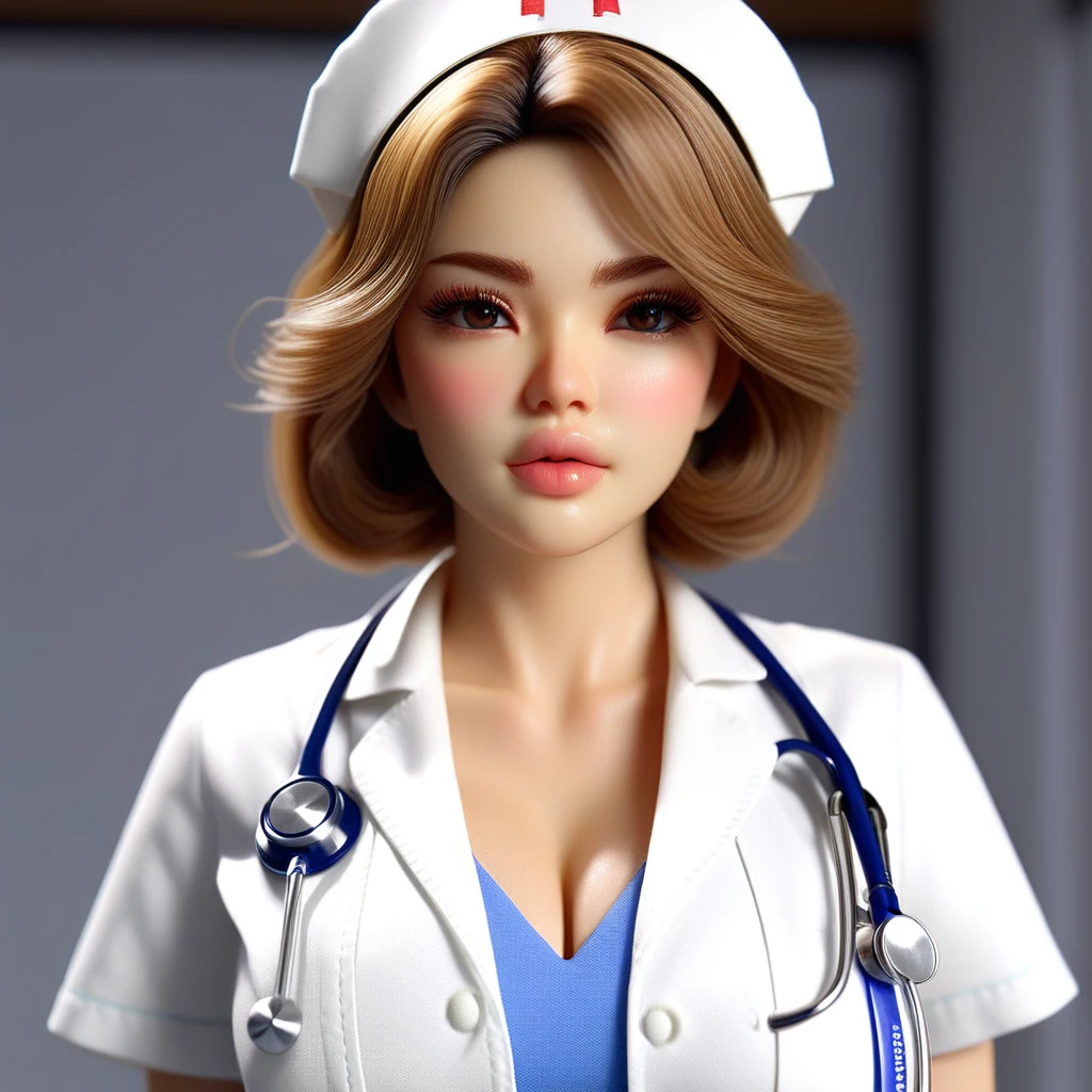 Beautifully detailed nurse、One girl、Nurse uniform、Stethoscope、hospital、Medical equipment、Very detailedな顔、Beautifully detailed eyes、Beautifully detailed lips、Very detailedで複雑な顔の特徴、Photorealistic、8k、Highest quality、masterpiece、Cinematic lighting、Dramatic lighting、Bright colors、Real、Very detailed